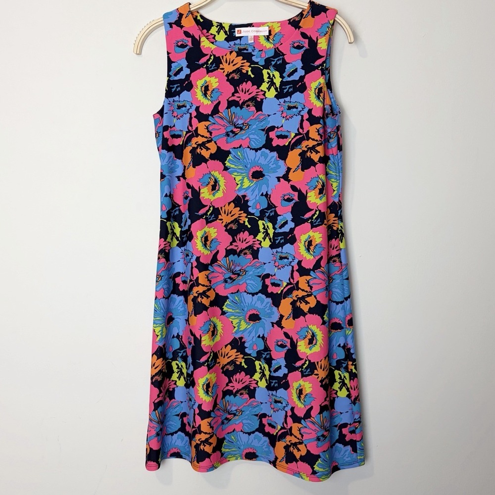 JUDE CONNALLY Beth Dress Tropical Neon Colorful Floral Shift Tank Size Small